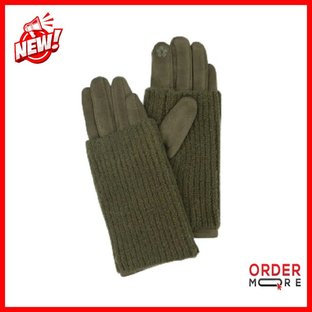 Faux Suede Gloves With Removable Knit Wrist Warmers, Cold Weather
